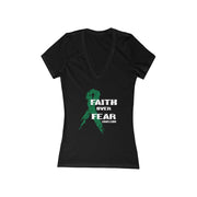 Faith Over Fear Women's Jersey Short Sleeve Deep V-Neck Tee